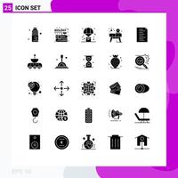 Editable Vector Line Pack of 25 Simple Solid Glyphs of code table balloon living shopping Editable Vector Design Elements