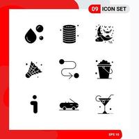 9 Universal Solid Glyph Signs Symbols of destination camping server badminton night Editable Vector Design Elements