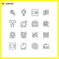 Pictogram Set of 16 Simple Outlines of medal award select box phone payment Editable Vector Design Elements