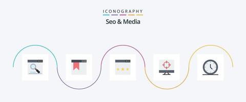 paquete de iconos seo y media flat 5 que incluye orientación. SEO sitio web. negocio. clasificación vector