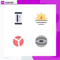 Set of 4 Vector Flat Icons on Grid for banking chart credit sun pie chart Editable Vector Design Elements