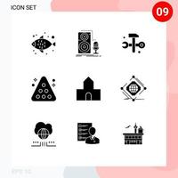 Modern Set of 9 Solid Glyphs Pictograph of cathedral church snooker computing rack billiards Editable Vector Design Elements