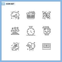 Modern Set of 9 Outlines Pictograph of sport decision charge business down Editable Vector Design Elements