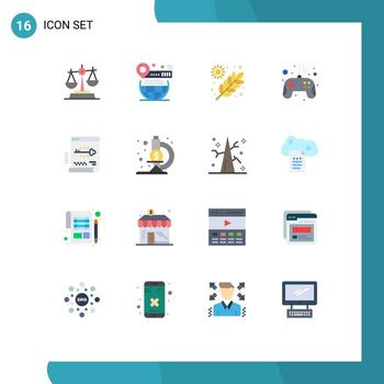 Pack of 16 creative Flat Colors of key game website controller grains Editable Pack of Creative Vector Design Elements