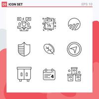 Set of 9 Modern UI Icons Symbols Signs for shield safety postcard protection crypto Editable Vector Design Elements