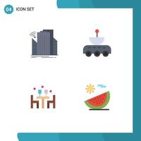 Group of 4 Flat Icons Signs and Symbols for buildings space smart satellite lunch Editable Vector Design Elements