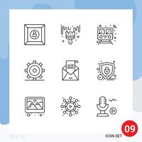 Modern Set of 9 Outlines and symbols such as envelope ui public setting basic Editable Vector Design Elements