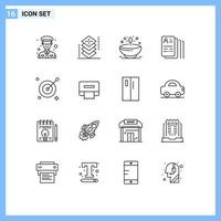 Group of 16 Outlines Signs and Symbols for target job diya find light Editable Vector Design Elements