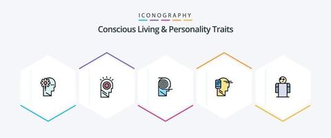 vida consciente y rasgos de personalidad Paquete de 25 íconos de línea completa que incluye móvil. conectado. sombrero. comunicación. aprendiendo vector