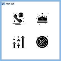 Pictogram Set of 4 Simple Solid Glyphs of message arrow crown cap career Editable Vector Design Elements