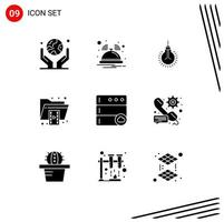 Set of 9 Vector Solid Glyphs on Grid for format file service document tips Editable Vector Design Elements