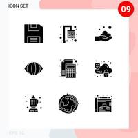 Group of 9 Solid Glyphs Signs and Symbols for paper file soap calculator vision Editable Vector Design Elements