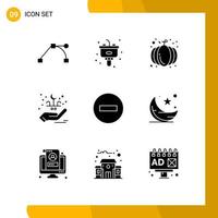 9 Thematic Vector Solid Glyphs and Editable Symbols of multimedia delete halloween celebration lettering Editable Vector Design Elements