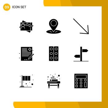 9 Universal Solid Glyphs Set for Web and Mobile Applications direction science u lab history Editable Vector Design Elements