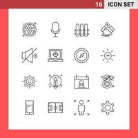 Outline Pack of 16 Universal Symbols of launch app house volume mute Editable Vector Design Elements