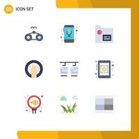 Pictogram Set of 9 Simple Flat Colors of cable hand spa smartphone hand soak records Editable Vector Design Elements