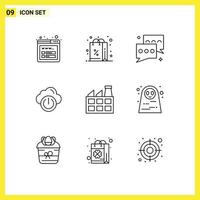 Modern Set of 9 Outlines and symbols such as factory off chat network cloud Editable Vector Design Elements