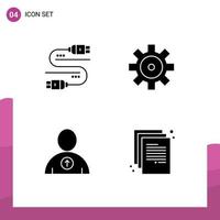 interfaz móvil conjunto de glifos sólidos de 4 pictogramas de usuario de cable compartir configuración de vehículo doc elementos de diseño vectorial editables vector