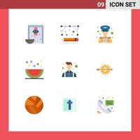 Mobile Interface Flat Color Set of 9 Pictograms of businessman slice police meal drinks Editable Vector Design Elements