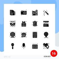 Universal Icon Symbols Group of 16 Modern Solid Glyphs of energy treatment camera vaccine injection Editable Vector Design Elements