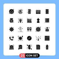 Editable Vector Line Pack of 25 Simple Solid Glyphs of camera data analysis fund analytics monitoring service Editable Vector Design Elements