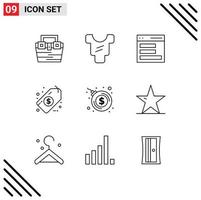 9 Universal Outline Signs Symbols of dollar bomb explosion communication tag dollar Editable Vector Design Elements