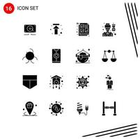Modern Set of 16 Solid Glyphs and symbols such as biology sign man creative soldier driver Editable Vector Design Elements