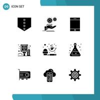 paquete de iconos de vector de stock de 9 signos y símbolos de línea para medir cuchara café ipad navegación de ruta elementos de diseño de vector editables