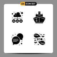 4 User Interface Solid Glyph Pack of modern Signs and Symbols of cloud vehicles team ship conversation Editable Vector Design Elements