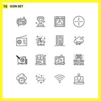 Modern Set of 16 Outlines Pictograph of signal media file symbols ancient Editable Vector Design Elements