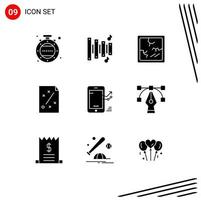 Mobile Interface Solid Glyph Set of 9 Pictograms of progress graph mirror chart project Editable Vector Design Elements