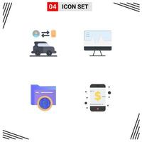 4 iconos planos universales establecidos para aplicaciones web y móviles tecnología de almacenamiento de automóviles globo del corazón elementos de diseño vectorial editables vector