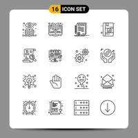 Outline Pack of 16 Universal Symbols of cv resume certificate book medical Editable Vector Design Elements