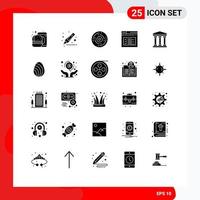 Set of 25 Vector Solid Glyphs on Grid for user website event web internet Editable Vector Design Elements