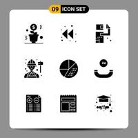 Solid Glyph Pack of 9 Universal Symbols of media labour assassin worker employee Editable Vector Design Elements