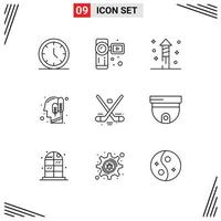 Pack of 9 Modern Outlines Signs and Symbols for Web Print Media such as hockey canada fireworks logical head Editable Vector Design Elements