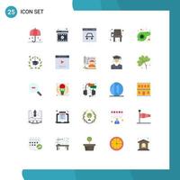 25 Universal Flat Color Signs Symbols of learning desk online chair security Editable Vector Design Elements