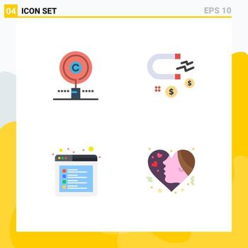 conjunto moderno de 4 iconos y símbolos planos, como elementos de diseño vectorial editables de la pestaña comercial del propietario del navegador de contenido vector