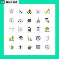 Mobile Interface Flat Color Set of 25 Pictograms of write calculator firefighter calculation audit Editable Vector Design Elements
