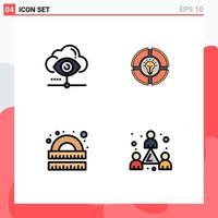 4 Thematic Vector Filledline Flat Colors and Editable Symbols of eye idea cloud pie geometry Editable Vector Design Elements