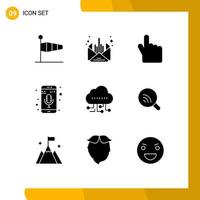 9 User Interface Solid Glyph Pack of modern Signs and Symbols of manage phone recorder message music recorder mobile app Editable Vector Design Elements