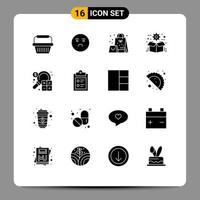 Group of 16 Modern Solid Glyphs Set for accounting package bag optimization box Editable Vector Design Elements