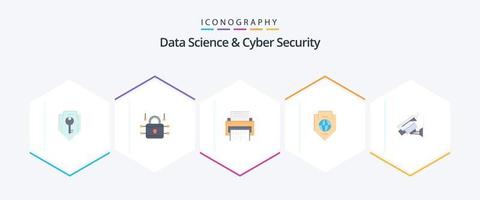 ciencia de datos y seguridad cibernética 25 paquete de iconos planos que incluye el mundo. desfibradora. seguro. información. documento vector