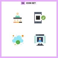 Pictogram Set of 4 Simple Flat Icons of meeting cloud office delivery online Editable Vector Design Elements