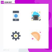 Editable Vector Line Pack of 4 Simple Flat Icons of connection wheel world movie dollar Editable Vector Design Elements