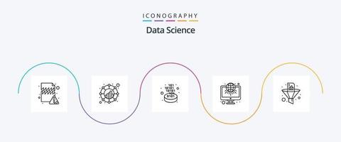 paquete de iconos de la línea 5 de ciencia de datos que incluye análisis. infraestructura. red. global. puerta vector