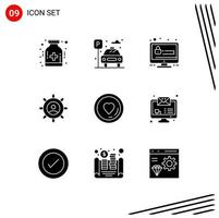 Pack of 9 Modern Solid Glyphs Signs and Symbols for Web Print Media such as heart manager password corporate business Editable Vector Design Elements