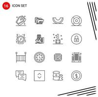 Modern Set of 16 Outlines and symbols such as ux help berry essential slice Editable Vector Design Elements