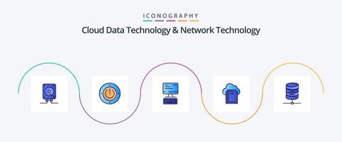 la tecnología de datos en la nube y la línea de tecnología de red llenaron el paquete de iconos planos 5 que incluye el servidor. informática. computadora. datos . nube vector