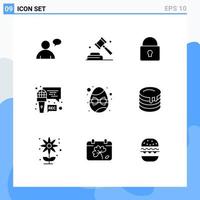 Pictogram Set of 9 Simple Solid Glyphs of gift birthday security program microphone Editable Vector Design Elements